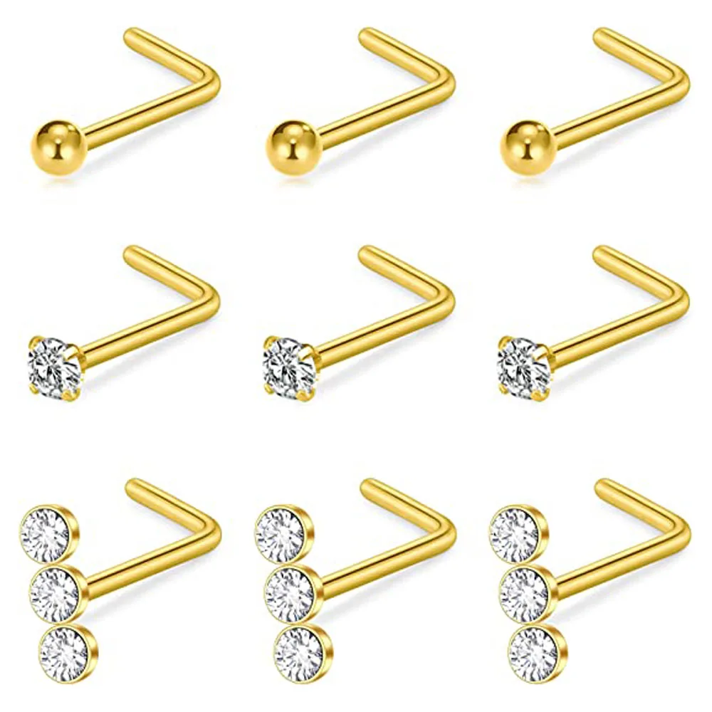 

Женские кольца для носа L-образные, из хирургической стали, Ювелирное Украшение для пирсинга змеиным шариком, сердцем, бриллиантом, ноздрей