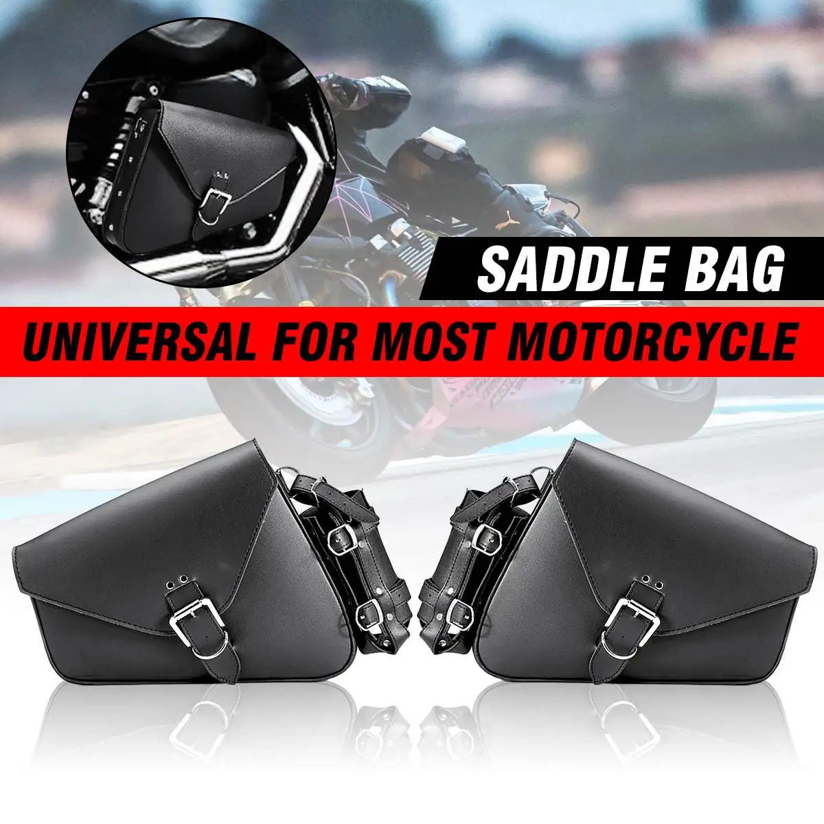 Universal Motorcycle Leather Saddle Bag Tool Luggage Saddlebag with Bottle Holder Side Pannier For Honda For Yamaha For Suzuki