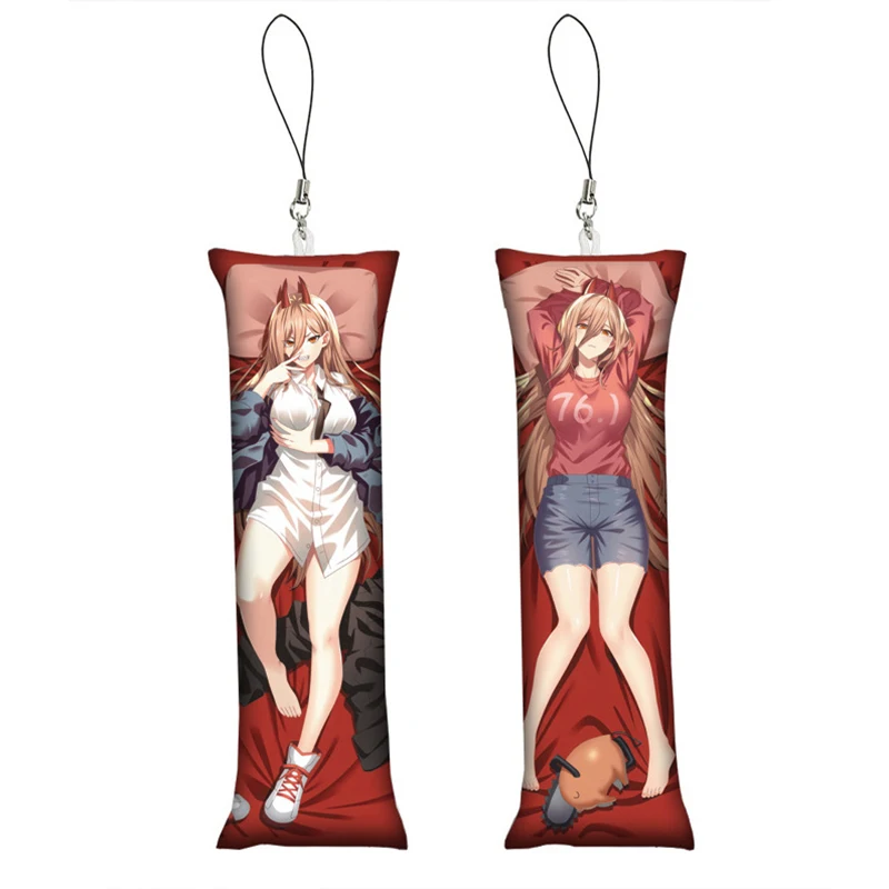 Цепочка для ключей с принтом бензопилы Makima, аниме аксессуары, кольцо для ключей, Маленькая подушка для тела, Сумка с подвеской, двусторонняя печать