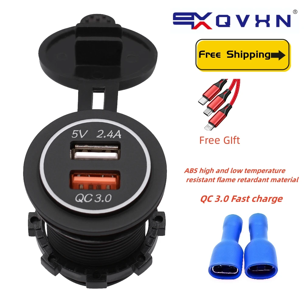 

New QVXN Car Motorcycle Boat Modified Car Charger Single Aperture 4.2A Dual USB Quick Charge Car Charger IP66 with 60cm Cabe