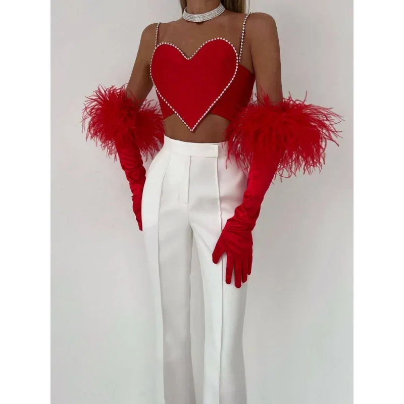 Пикантная майка в форме сердца без бретелек Женский Алая красная экспозиция