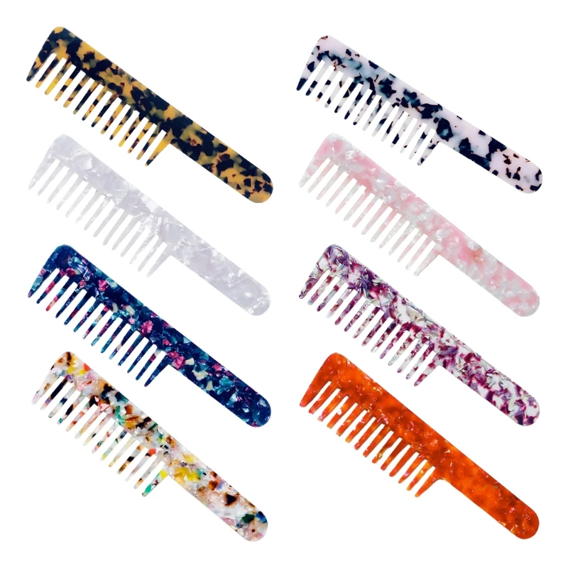 

Cellulose Acetate Detangle Hair Comb Colorful Marble Stone Print Anti-Static Large Wide Tooth Long Handle Massage Hairbrush Tool