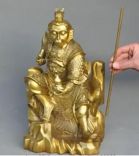 Китайская латунная знаменитая мифовая статуя Короля обезьян Сунь Укун золотая