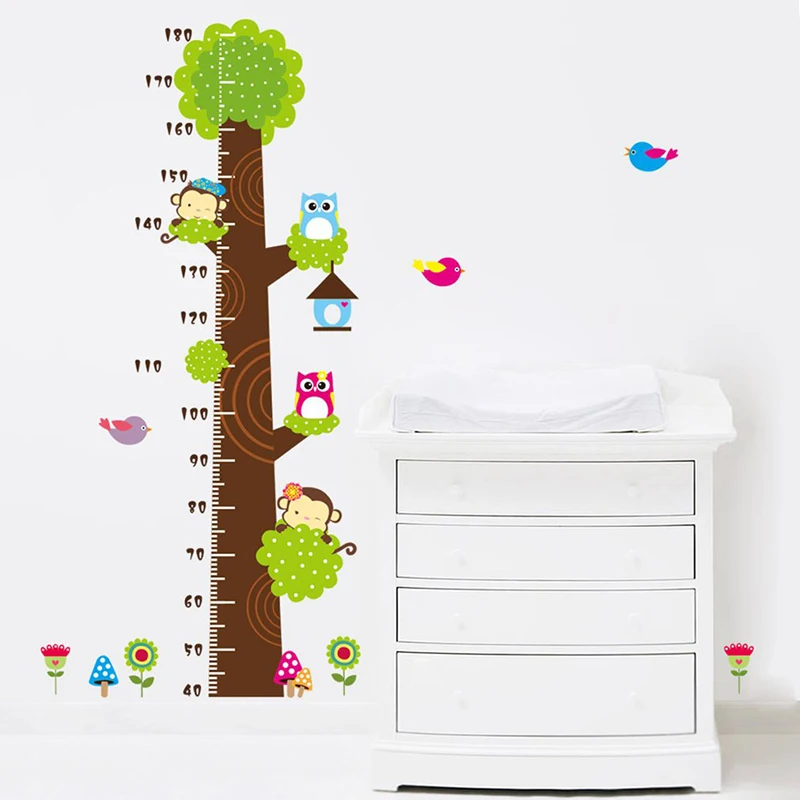 

Animals Owl Monkey Height Measure Cartoon Wall Sticker For Kids Rooms Growth Chart Nursery Household Room Decor Wall Art