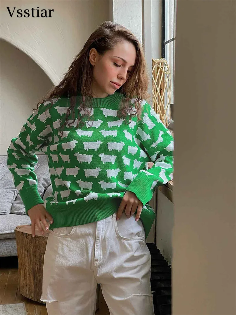 Женский осенне-зимний вязаный свитер с круглым вырезом и длинным рукавом