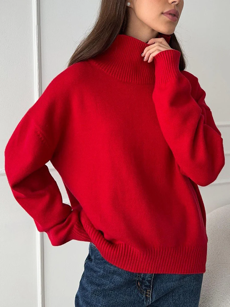 Женский свитер с высоким воротником большого размера зимний винтажный вязаный