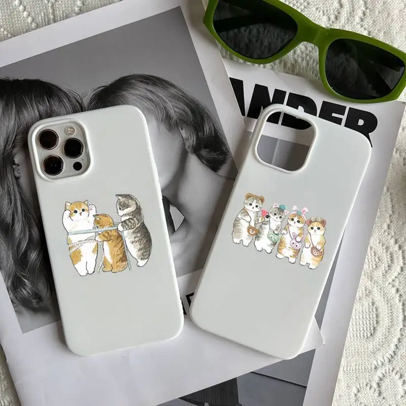 

Lovely Cartoon cat animal Phone Case Candy Color for iPhone 6 7 8 11 12 13 s mini pro X XS XR MAX Plus