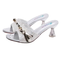 womens shoes 2022 summer new style stiletto low heeled gold and silver bow fashion sexy casual womens slippers