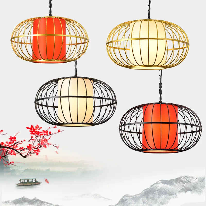 

New Chinese Restaurant Hot Pot Shop Chandelier Net Red Creative Personality Antique Lantern Chinese Style Iron Birdcage Lamp