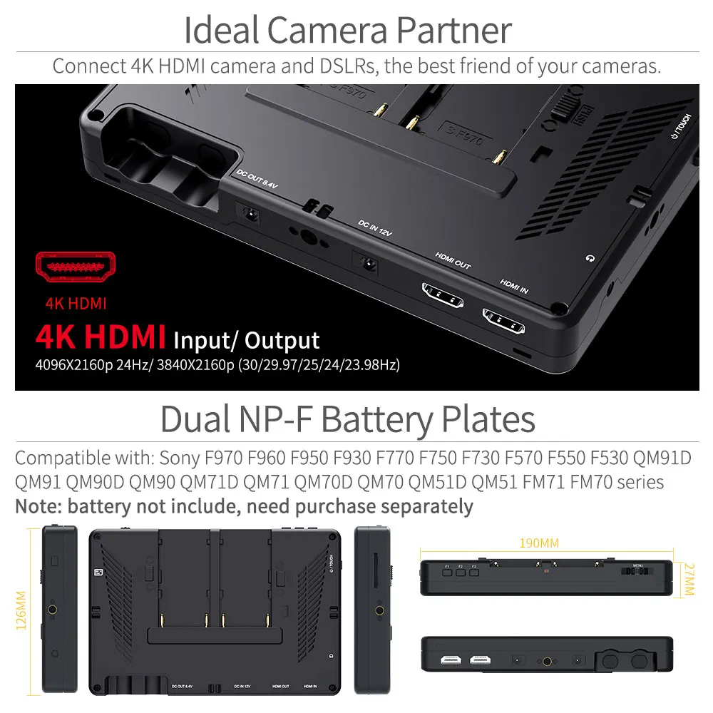 Фото FEELWORLD Полевой монитор камеры LUT7 7-дюймовый сенсорный экран 2200 нит 3D LUT 4K HDMI-монитор с режимом волновой формы векторскопа вентилятора №5