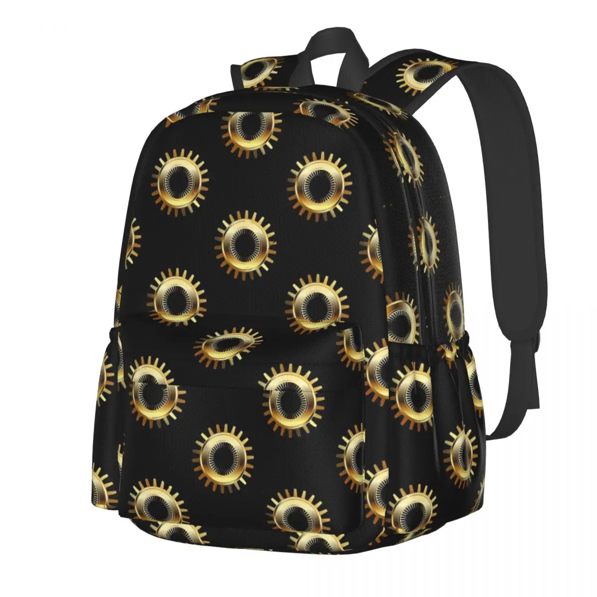 

Steampunk Print Backpack Golden Gear Teen Polyester University Backpacks Lightweight Casual High School Bags Rucksack