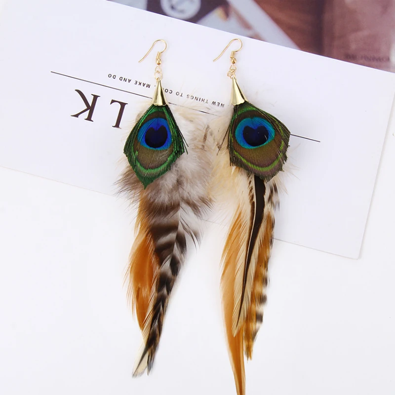 Long Feather Earrings for Women, Boho Bohemian Earrings Multicolor Tassel Handmade  for Women Dangling images - 6