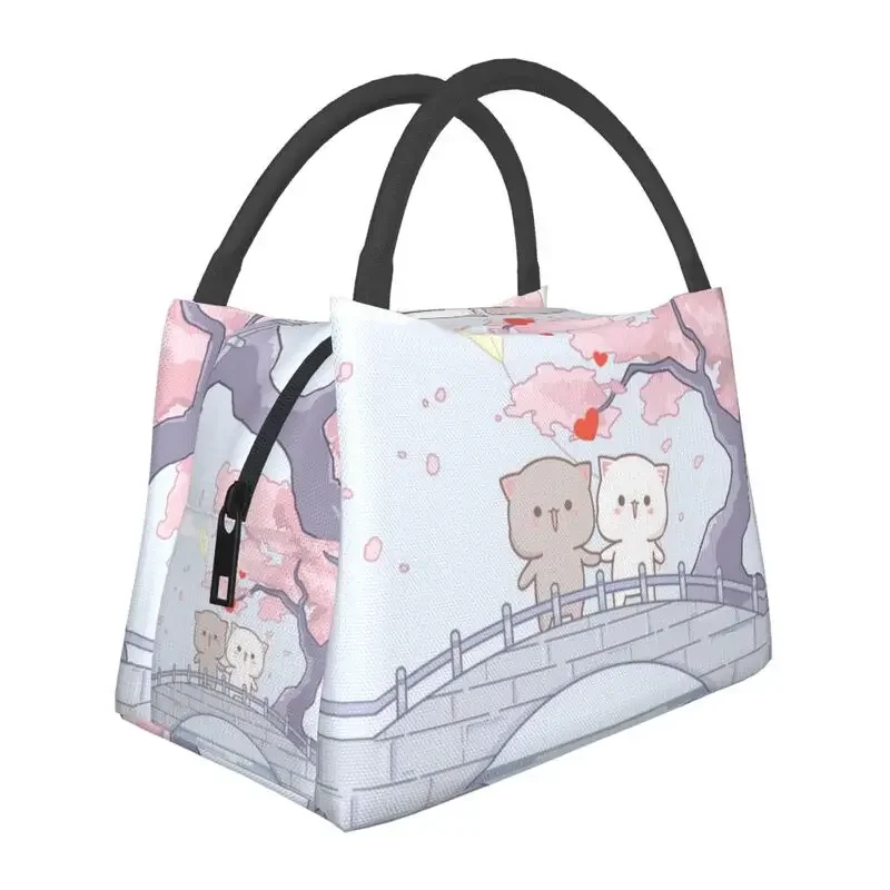 

Romantic Peach And Goma Mochi Cat Insulated Lunch Bag for Work Office Resuable Thermal Cooler Lunch Box Women