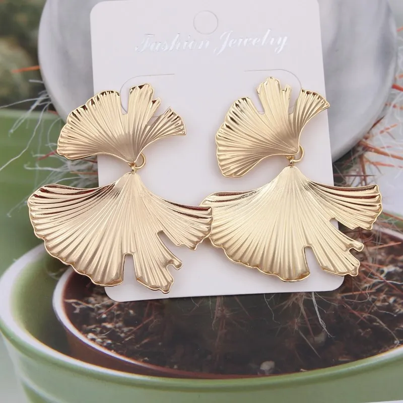 

Bohemian Geometric Gold Color Drop Ginkgo Leaf Earrings For Women Statement Jewelry Accessories Punk