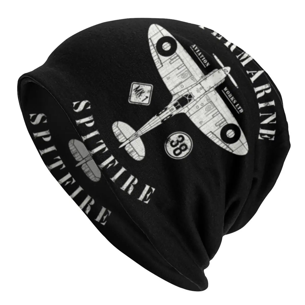 

Streetwear Supermarine Spitfire Skullies Beanies Women Men Winter Warm Slouchy Beanie Hat Fighter Plane WW2 Knitting Bonnet Cap