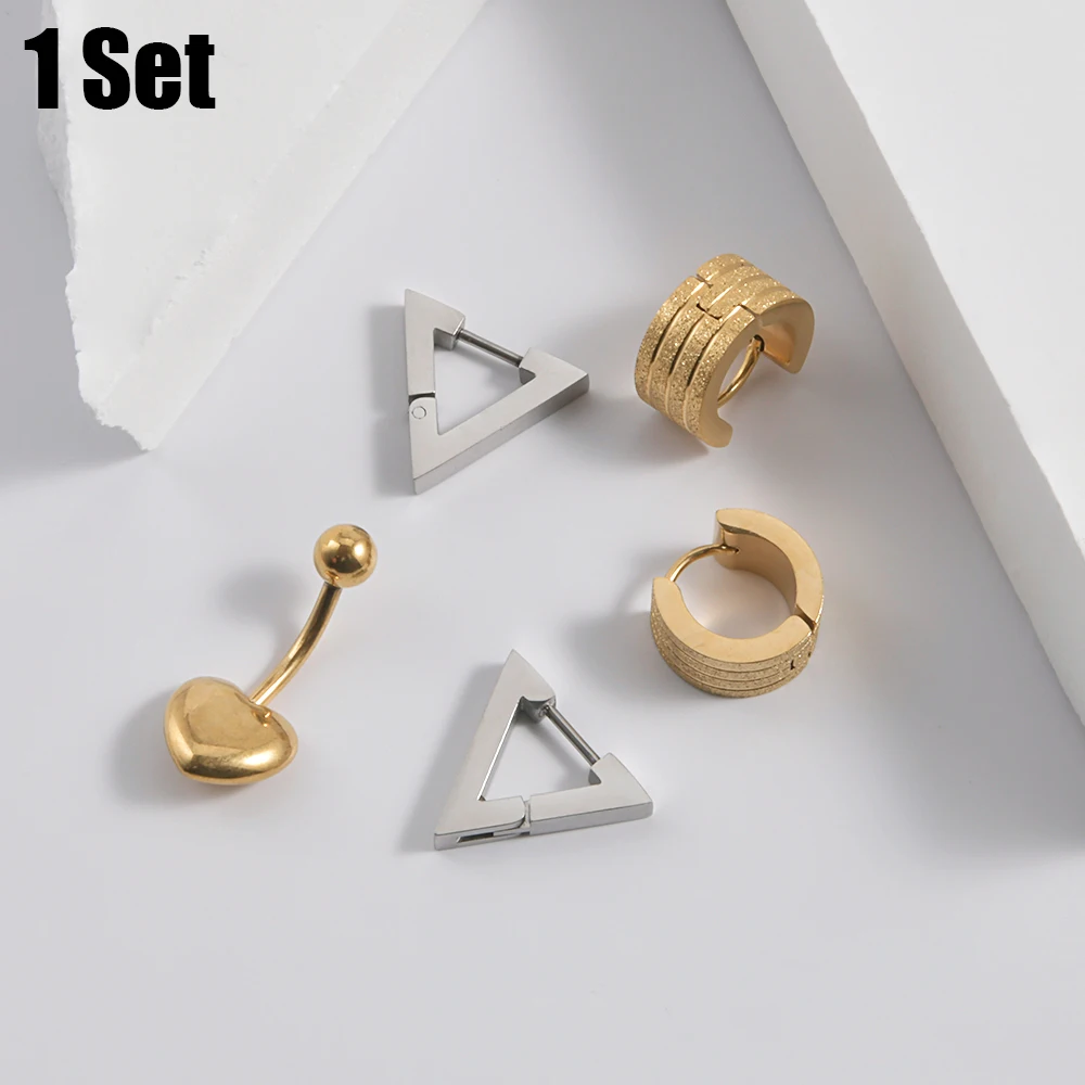 

1 Set Stainless Steel Earrings Heart Bell Button Rings Jewelry Barbell Stud Ear Tragus Helix Daith Piercing Body Jewelry