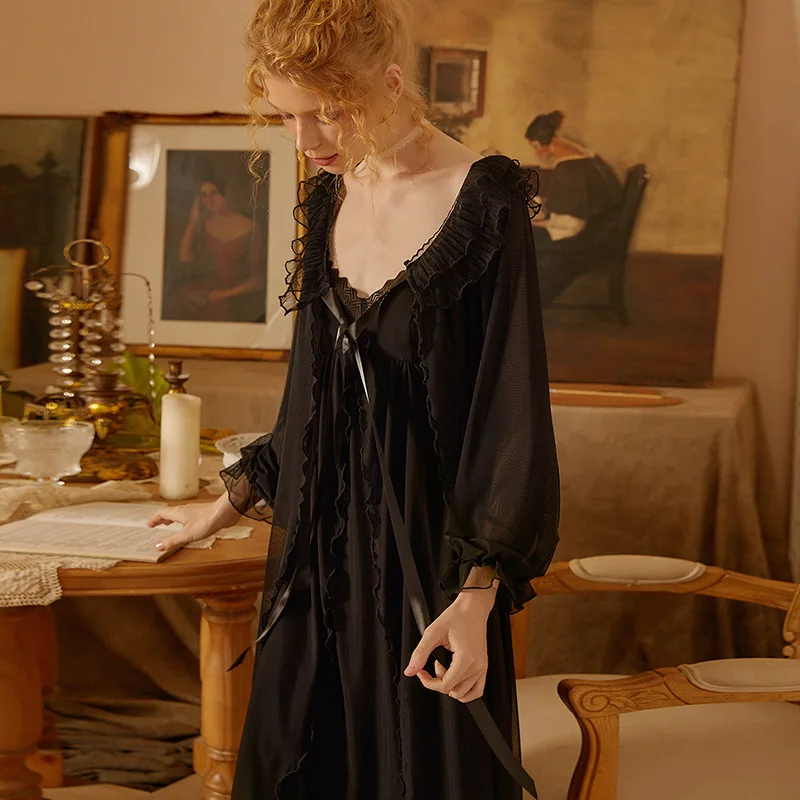 Women's Elegant Chic Soft Gauze Modal Lining Suspender Robe with Removable Chest Pad Nightgowns Sleepshirts Sleepwear