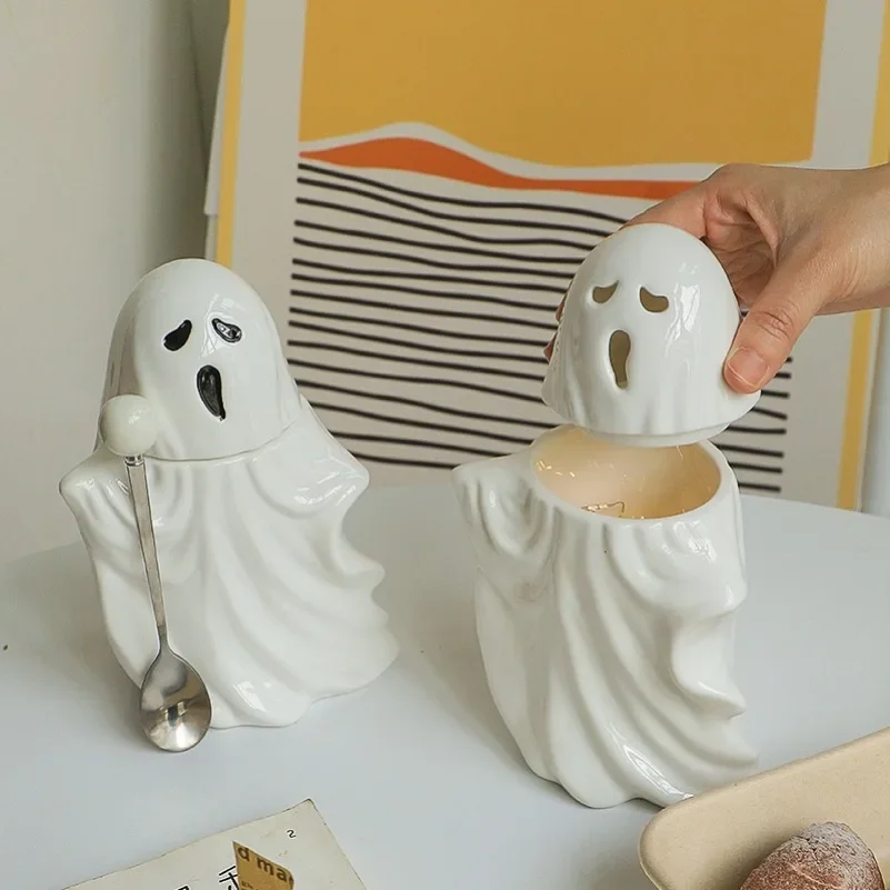 

Halloween Water Cup Ghost Mark Cup Funny Elf Pink Creative Spoon Cute Gift to Girlfriend