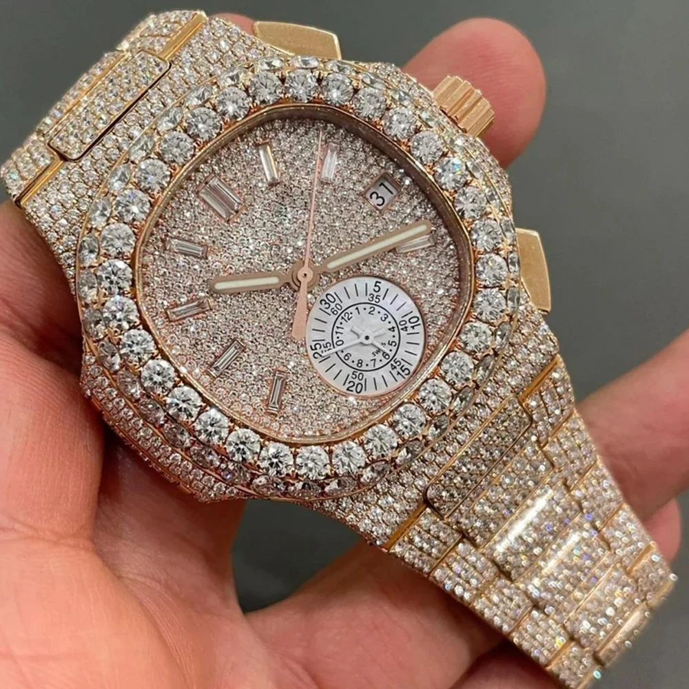 Лабораторный бриллиант с отделкой из 14-каратного золота Ледяные дизайнеры часов