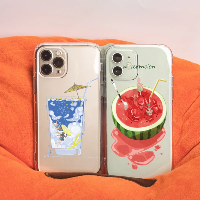 

Summer lemon watermelon Phone Case For iPhone 11 12 13 Pro Max Mini 7 8 6s Plus X XS Max XR SE2 Case Transparent Soft TPU Cover
