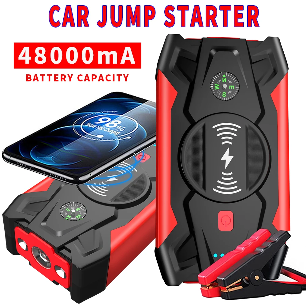 

Car Jump Starter High Power Bank Battery Booster 1800A Portable Charger 10W Wireless Charging LED Display Car Starting Device