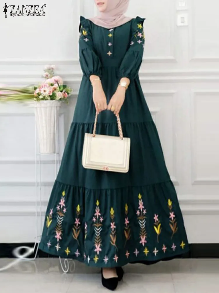 Винтажное Женское Мусульманское Платье С Длинным Рукавом Элегантное Abaiya Zanzea