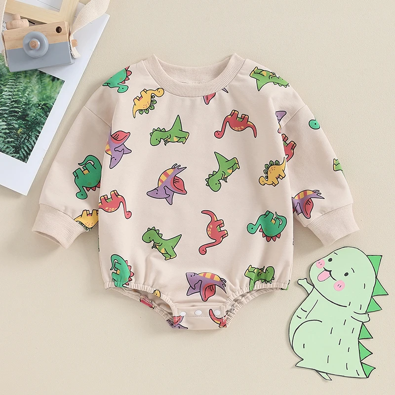 

Infant Baby Girls Boys Fall Winter Sweatshirt Romper Long Sleeve Crewneck Dinosaur Casual Jumpsuit 2023