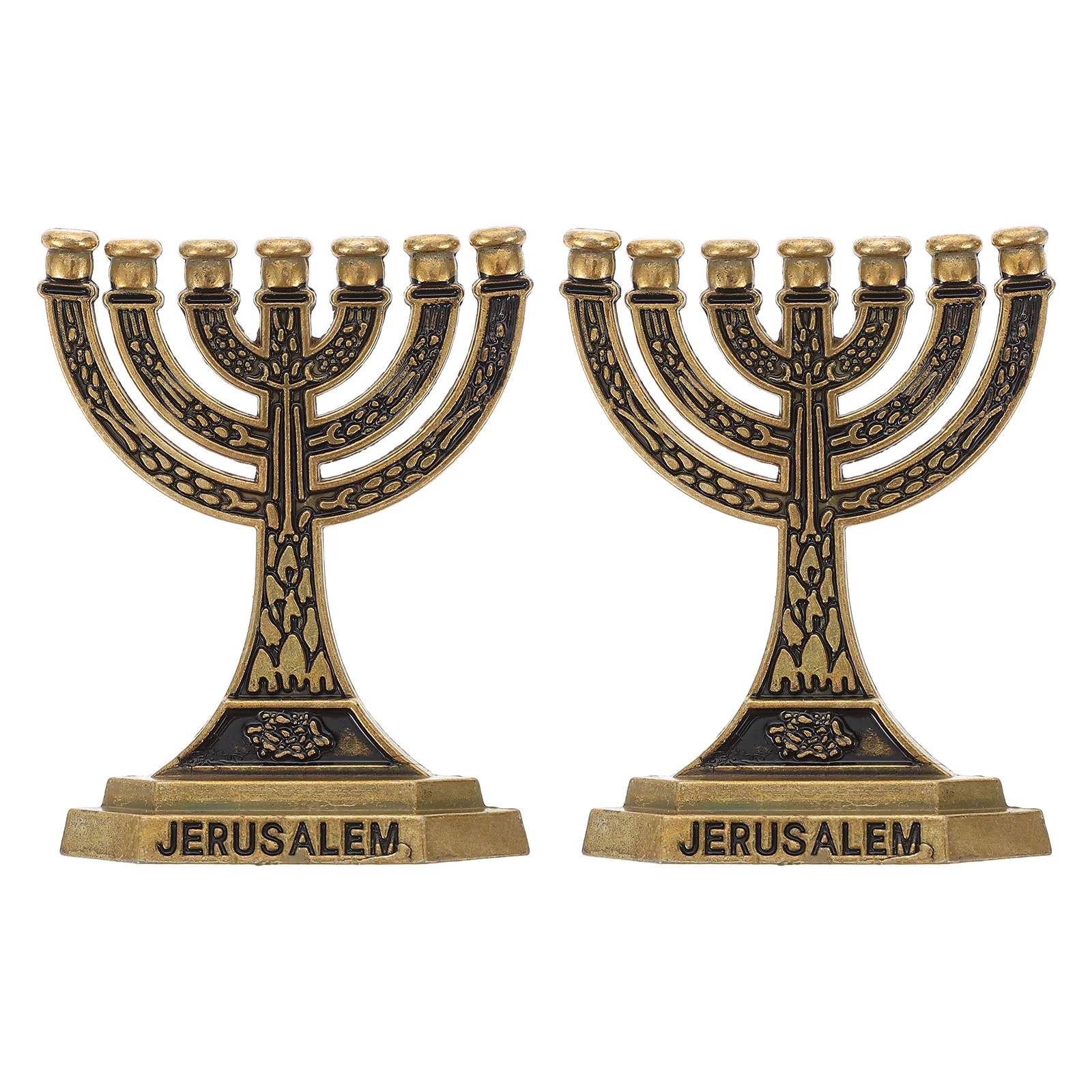 

2 Pcs Jerusalem Holder Wooden Candlestick Holders Wedding Taper Votive 7 Tribes Menorah