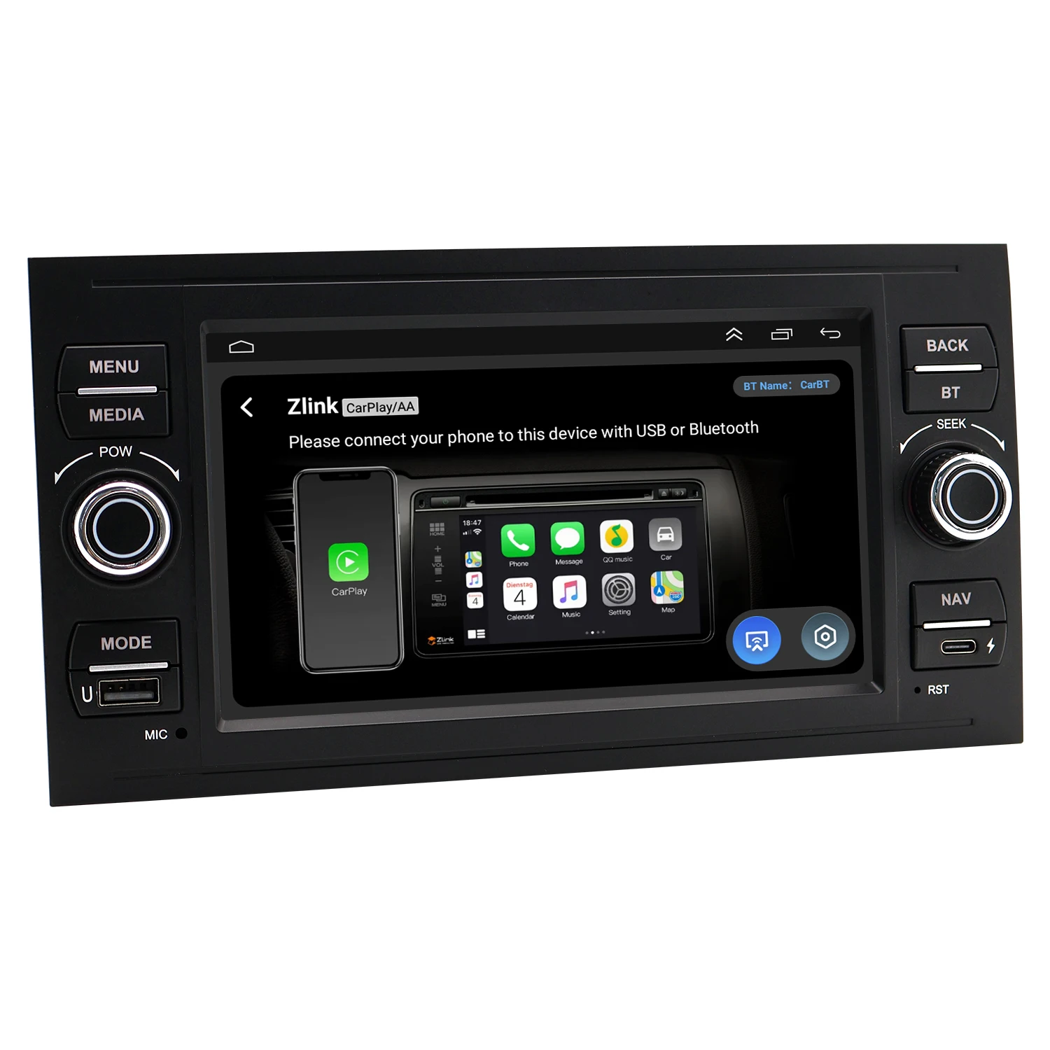 Фото 7-дюймовая автомобильная магнитола Android Type-C для Ford Transit 2000-2011 с беспроводным CarPlay, Android Auto, GPS-навигацией, Bluetooth и управлением с руля №3