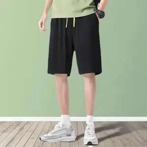 Шорты мужские с эластичным поясом, тонкие летние шелковые короткие спортивные штаны со средней посадкой, с завязкой, с карманами и широкими штанинами, повседневная одежда