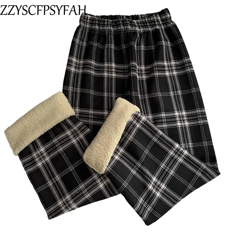 

Женские брюки в клетку из искусственного кашемира, с высокой талией