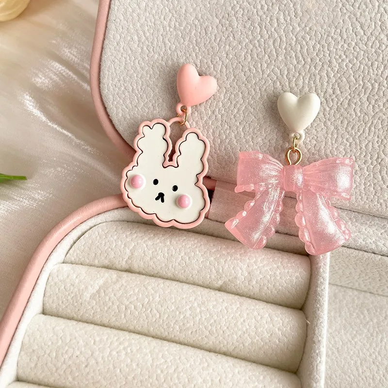

Korean Fashion Pink Heart Bunny Acrylic Asymmetric Earrings for Women Girls 2023 Cute Cartoon Drop Earrings Trendy Jewelry Gift