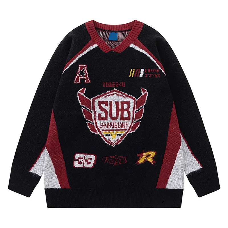 Винтажный модный жаккардовый свитер с v-образным вырезом в американском стиле