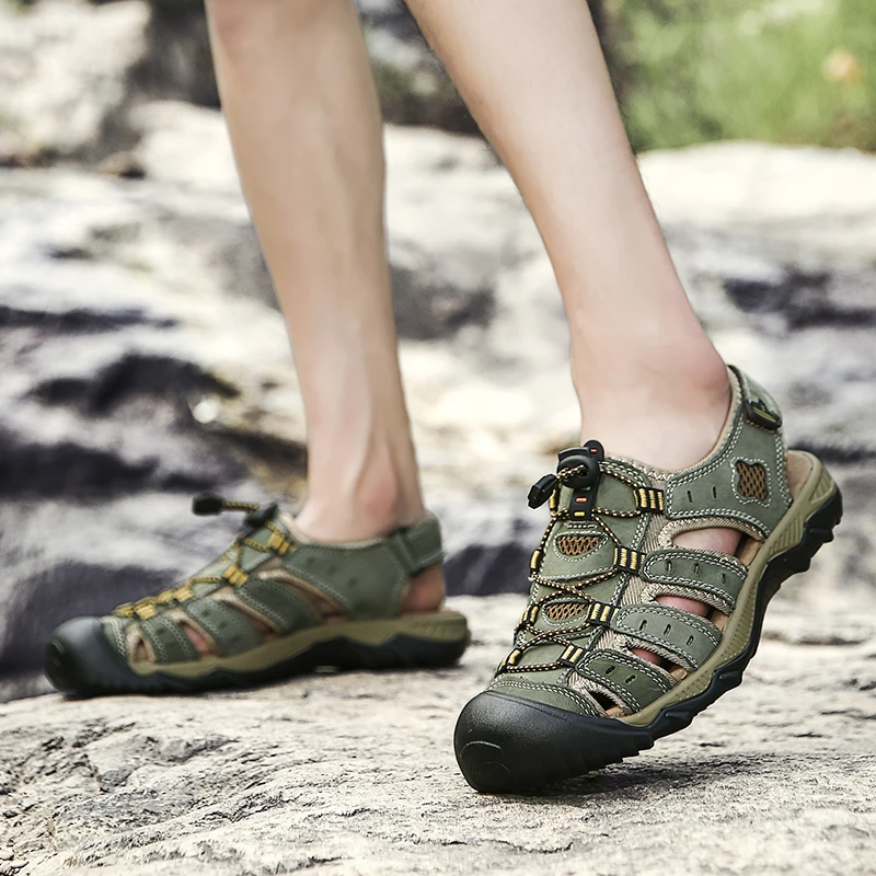

Luxury High Quality Genuine Leather Men Shoes Summer New Hiking Climbing Fishing Men's Sandals Casual Beach Outdoor Shoes 38-47