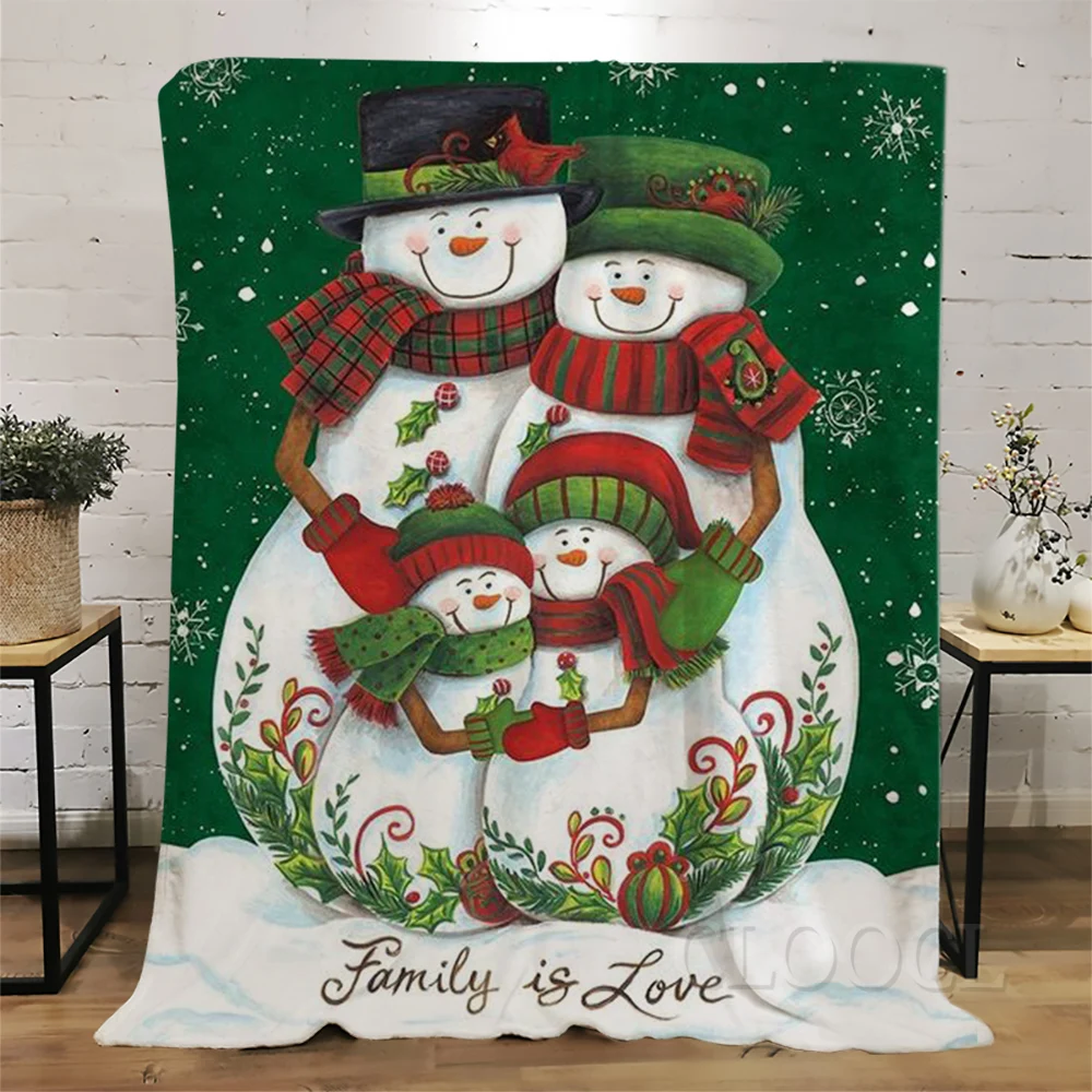

CLOOCL Blanket Family Is Love A Family of Four Lovely Snowmen Printed Warm Cozy Plush Quilt Christmas Decor Flannel Blanket