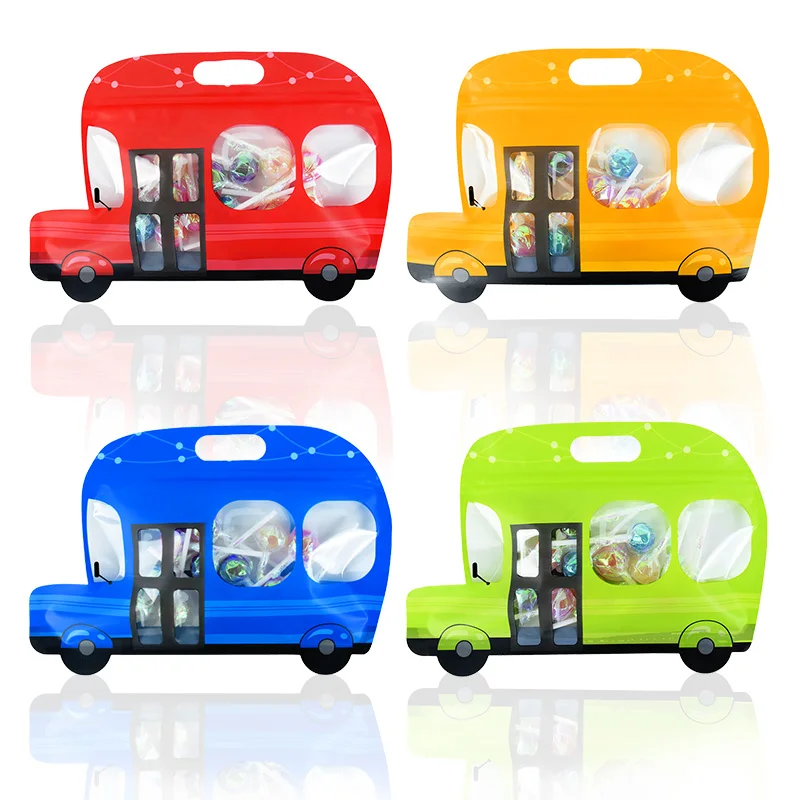 

5pcs Cartoon Car Shape Candy Gift Bags Multicolor Cookie Gift Plastic Zipper Bags Kids Birthday Party Snack Baking Packaging Bag