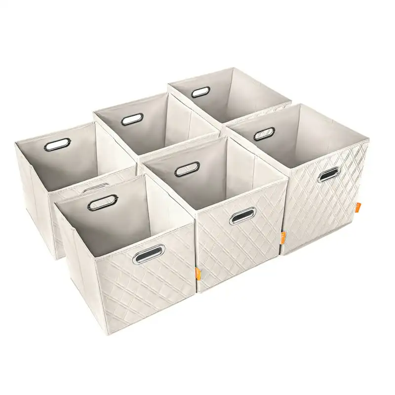 

JIA Essentials Multi Size Collapsible Cube Organizer Bin, Faux Leather, in Any Room, Set of 6 Beige