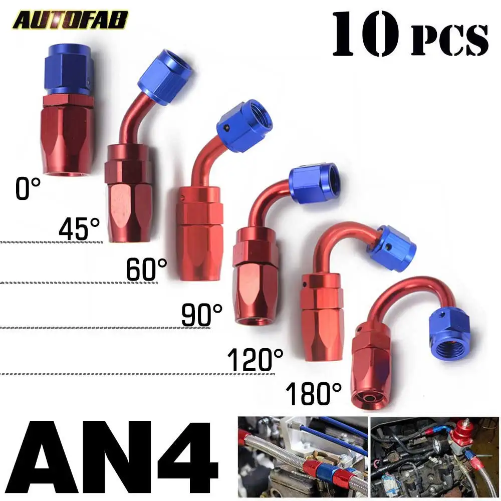 

10PCS/LOT Universal AN4 Straight Anoized Aluminum Oil Fuel Hose End Fitting 0 45 60 90 120 180 Degree Oil Cooler Adapter Kits