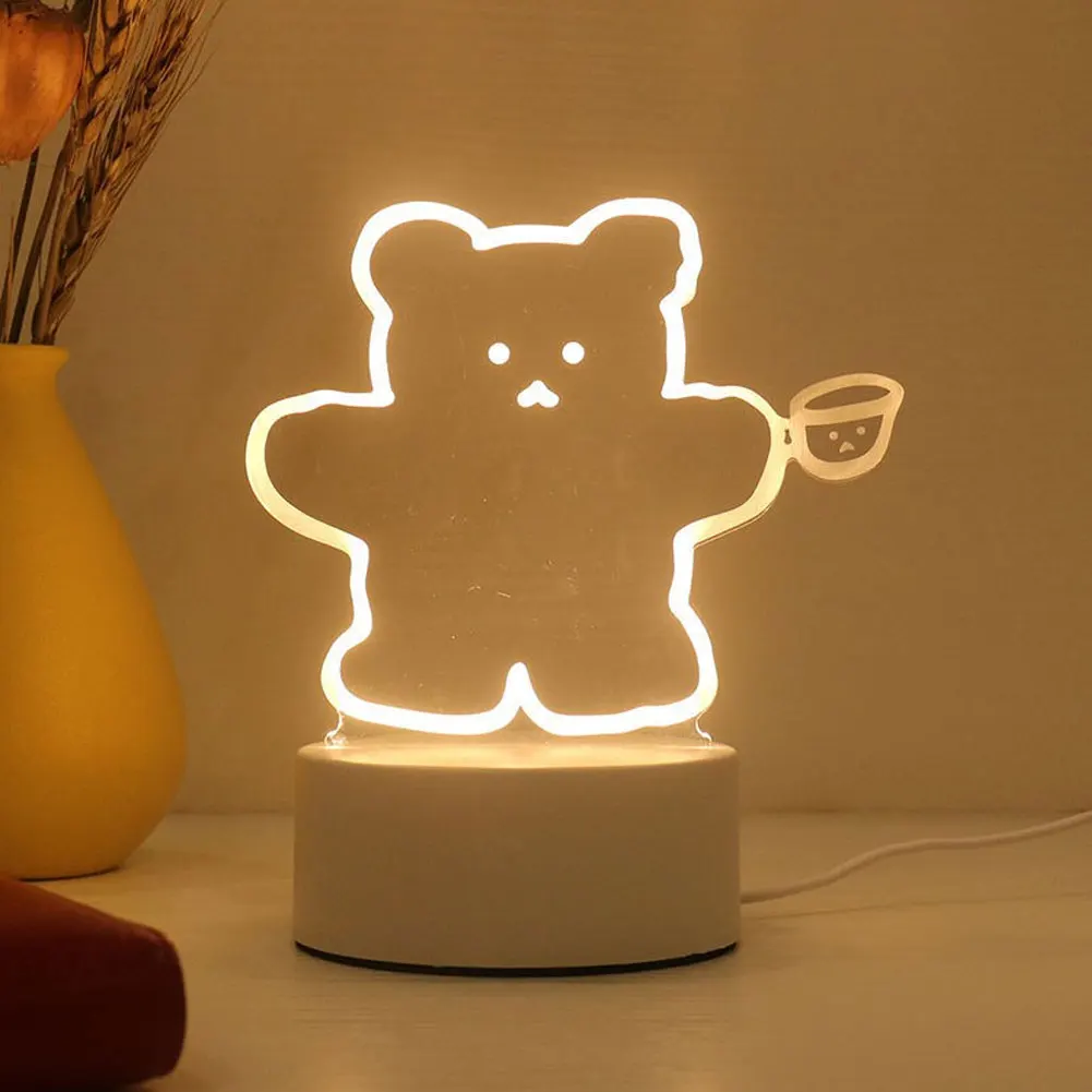 

3D лампа счастливого медведя, акриловые светодиодные ночные светильники с USB, неоновая вывеска, лампа, рождественские украшения для дома, спа...