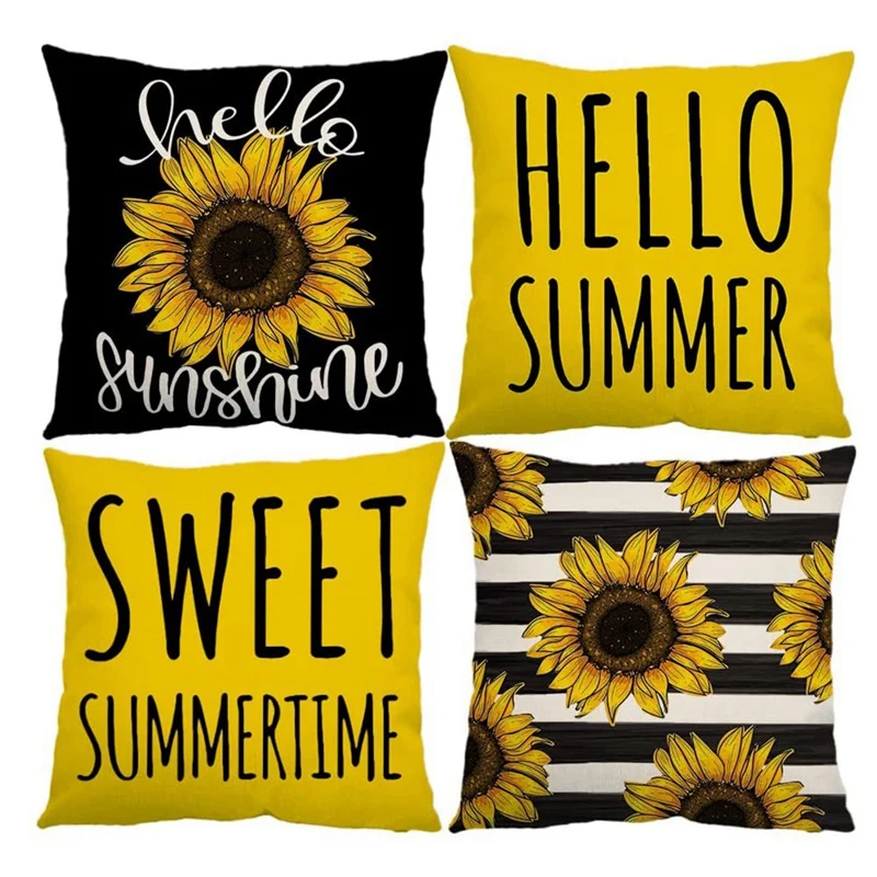 

Summer Pillow Covers 18X18 Set Of 4 Summer Decorations For Home Farmhouse Throw Pillows Sunflower Cushion Case For Couch