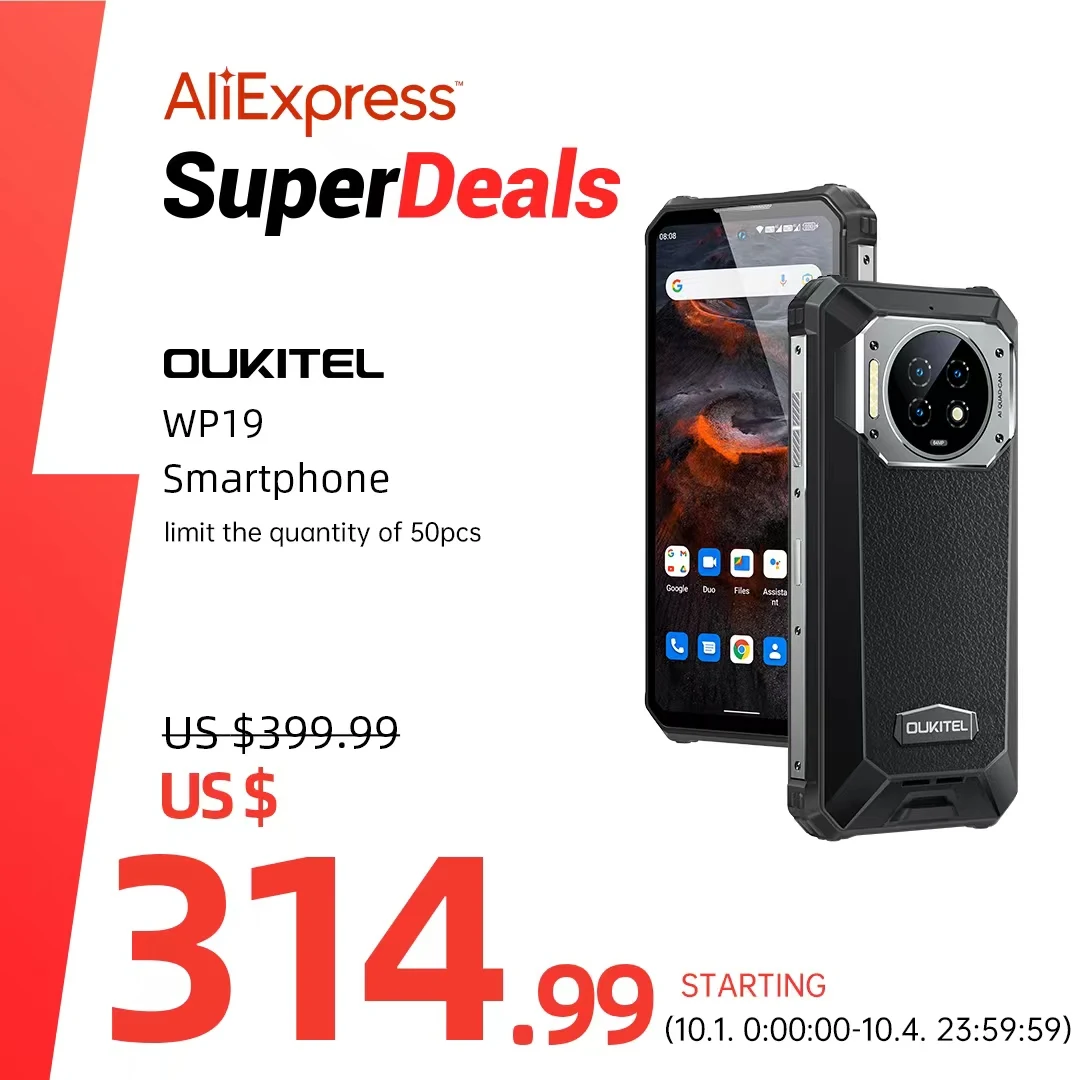 Oukitel WP19 Rugged Night Vision Smartphone, Cell Phone, Mobile Phone, 21000 mAh, 8 GB, 256 GB, 64M Camera, 90 Hz Helio G95