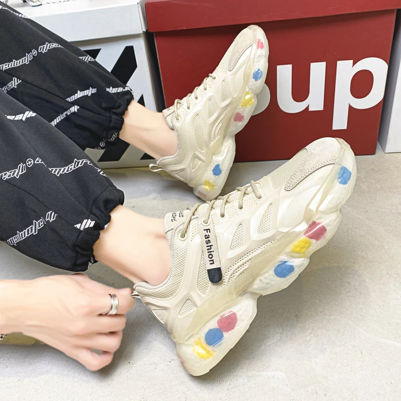 

Кроссовки мужские спортивные на платформе, амортизирующие сетчатые, повседневная спортивная обувь для скейтборда, в Корейском стиле, лето