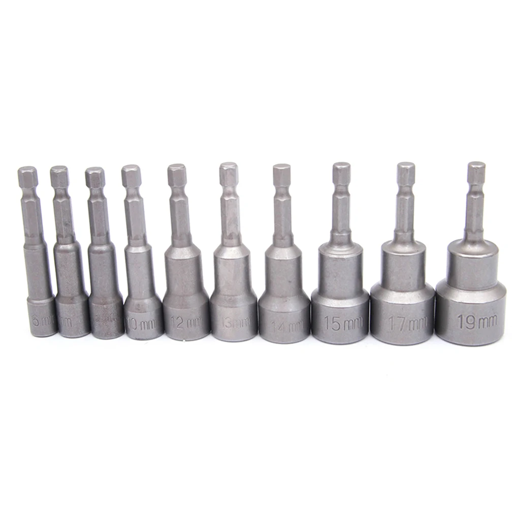 

10pcs 6mm to 19mm Drill Bit Socket Sleeve Nut Driver 6.35mm Hexagon Adapter Shank Tools Set