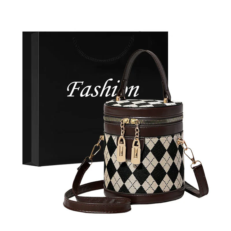 2023 Women's Bag Luxury Lattice Pattern Shoulderbag Bucket Bags Female Mini Handbags For Ladies Potch on Offer Free Shipping