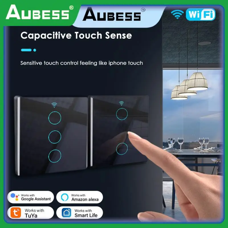 

Tuya Wifi Wall Light Switch Tempered Glass Smart Switch Remote Control Wifi Wall Button For Alexa Google Home Two Wiring Methods