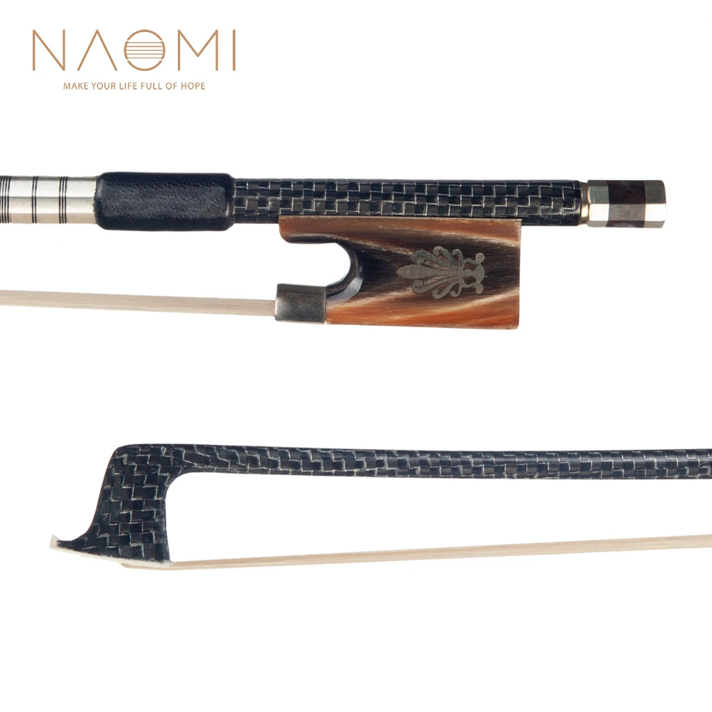 NAOMI Master Carbon Fiber Bow 4/4 Fiddle/ Violin Bow Silver Silk Braided Carbon Fiber Bow W/ Ox Horn Frog Durable Use