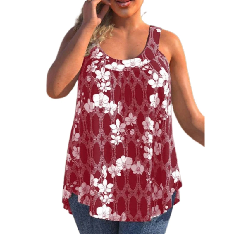 Plus Size Floral  Print Tank Top Summer Casual Loose Women Sleeveless Tees Loose Female Tops Plus Size Women Clothing 4XL 5XL