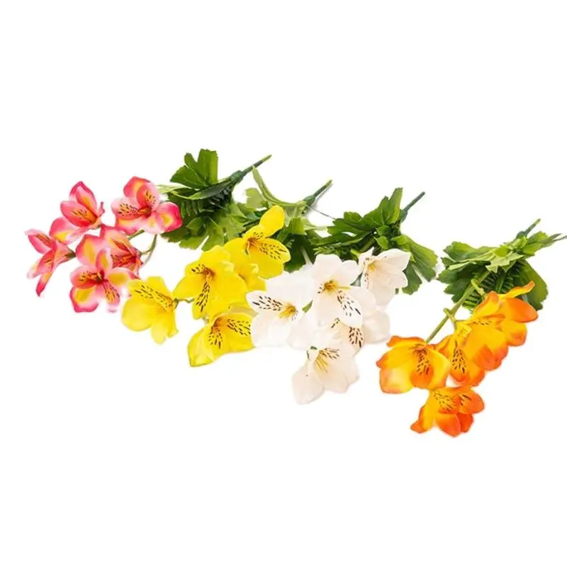 

8Pcs Faux Single Stem Freesia 9" Length Simulation Sping Gladiolus Green Leaf for Wedding Home Decorative Artificial Flowers
