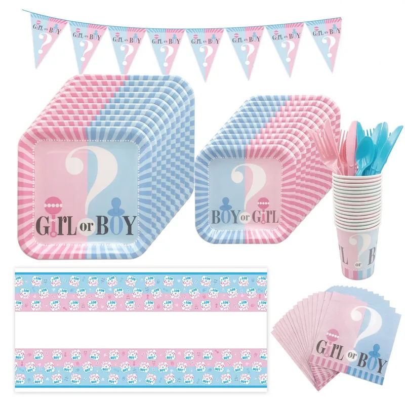 

Baby Shower Disposable Tableware Set Baby Shower Boy or Girl Plate Napkin Tablecloth Gender Reveal Party Decoration Supplies