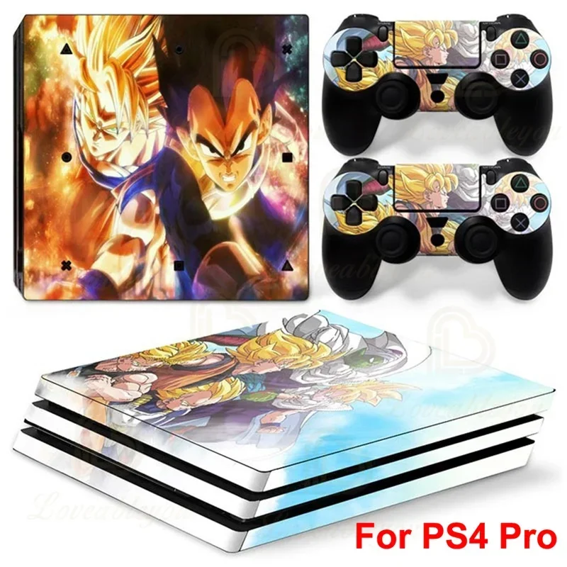 Фото Универсальный набор виниловых наклеек Dragon Ball Z для консоли PS4 Pro, защитные наклейки с персонажами мультфильма: Супер Сайян Гоку и Вегета №2